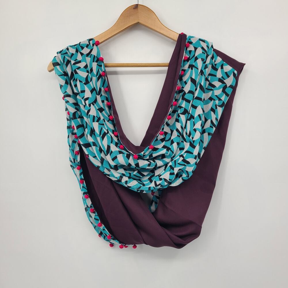 Diane Von Furstenburg New Bubsy Day Snood Wool Blend Teal Pom Pom Infinity Scarf